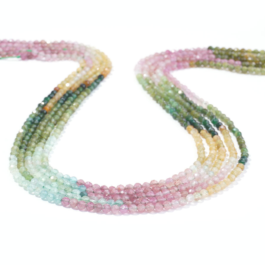 Multi Tourmaline 3mm Round Faceted AA Grade Banded (Light)- 15-16 Inch - Goody Beads