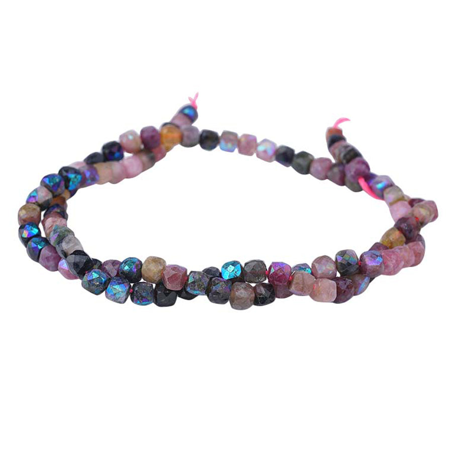 4-4.5mm Tourmaline Faceted Rainbow Plated Natural Cube - 15-16 Inch - Goody Beads