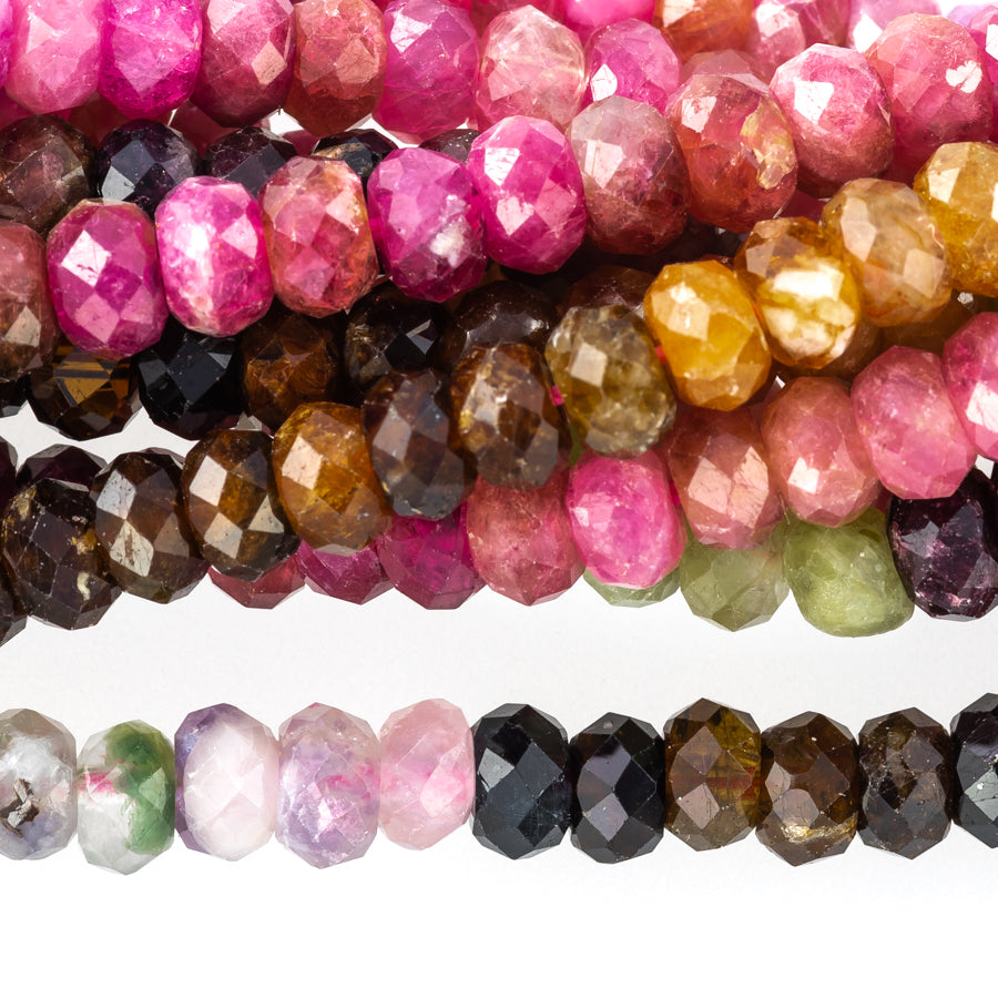 Multi Tourmaline 4mm Rondelle Faceted Banded- 15-16 Inch