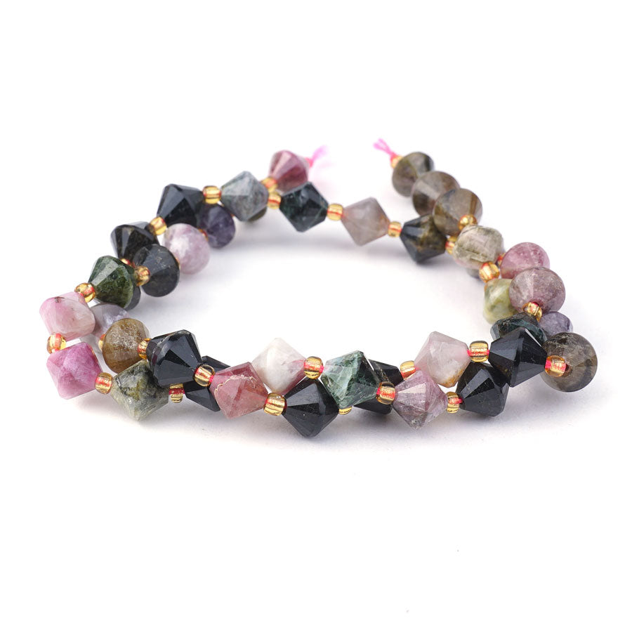 8mm Tourmaline Natural Bicone Faceted - 15-16 Inch - Goody Beads