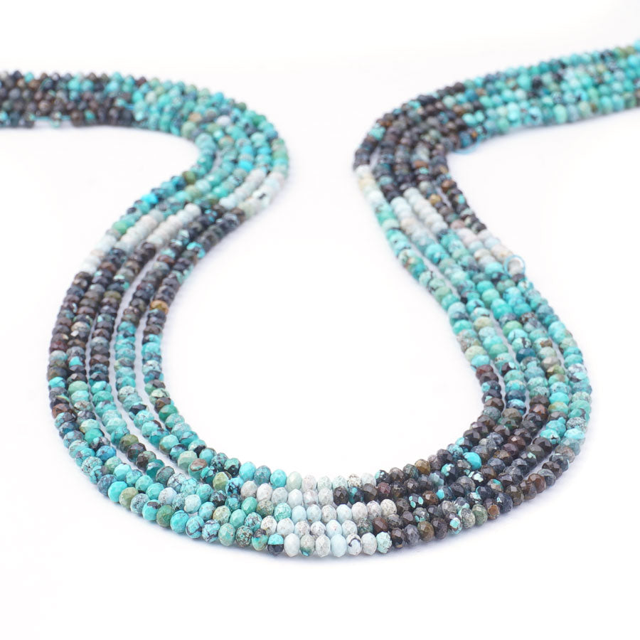 Hubei Turquoise 2X3mm Microfaceted Rondelle Blue/White/Black Banded - Limited Editions - Goody Beads