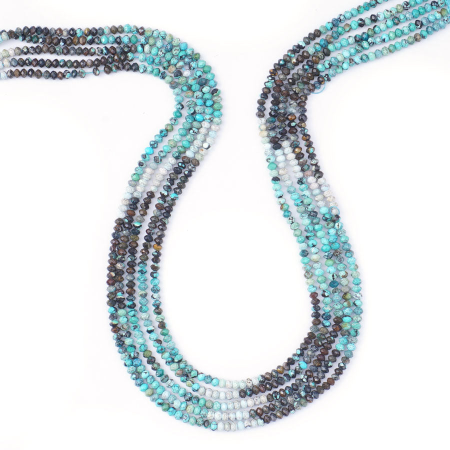 Hubei Turquoise 2X3mm Microfaceted Rondelle Blue/White/Black Banded - Limited Editions - Goody Beads
