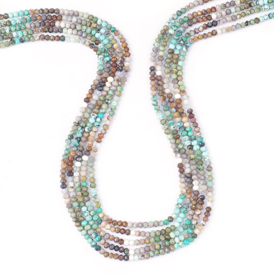 Hubei Turquoise 2X3mm Microfaceted Rondelle Light Blue/Green/Black Banded - Limited Editions - Goody Beads