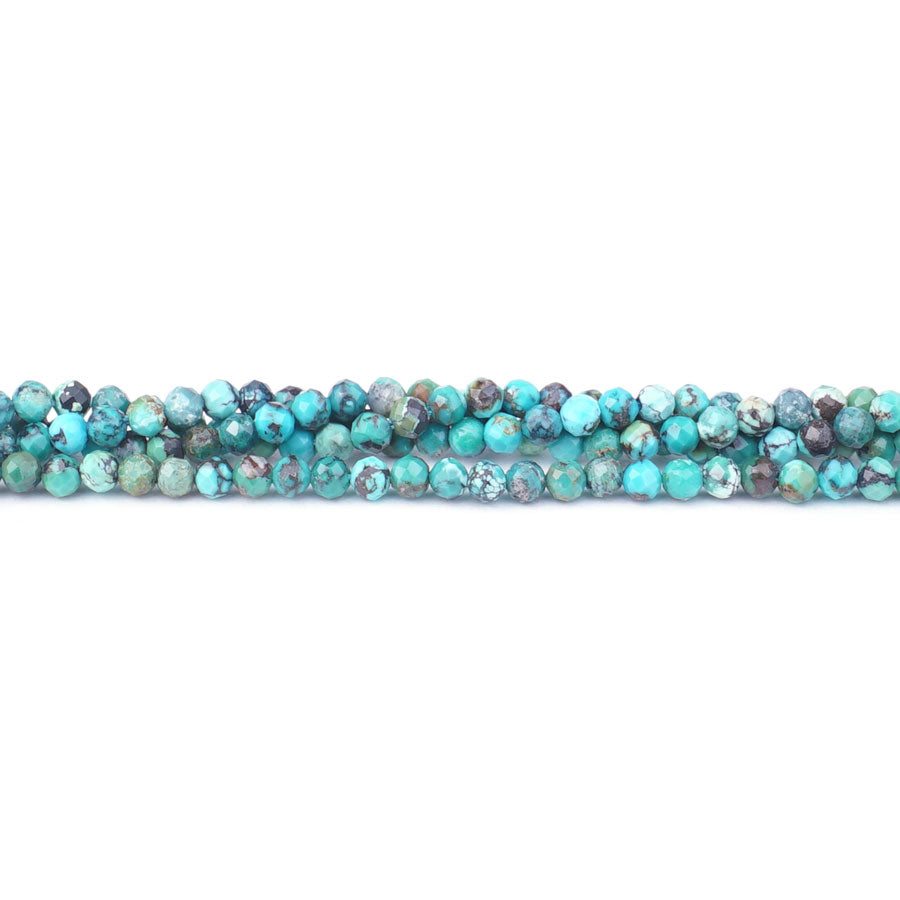 Hubei Turquoise 3mm Blue Matrix Round Faceted A Grade - 15-16 Inch - Goody Beads