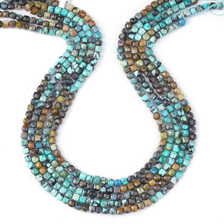 Hubei Turquoise 4mm Matrix Blue/Black/Brown Cube Faceted A Grade Banded - 15-16 Inch - Goody Beads