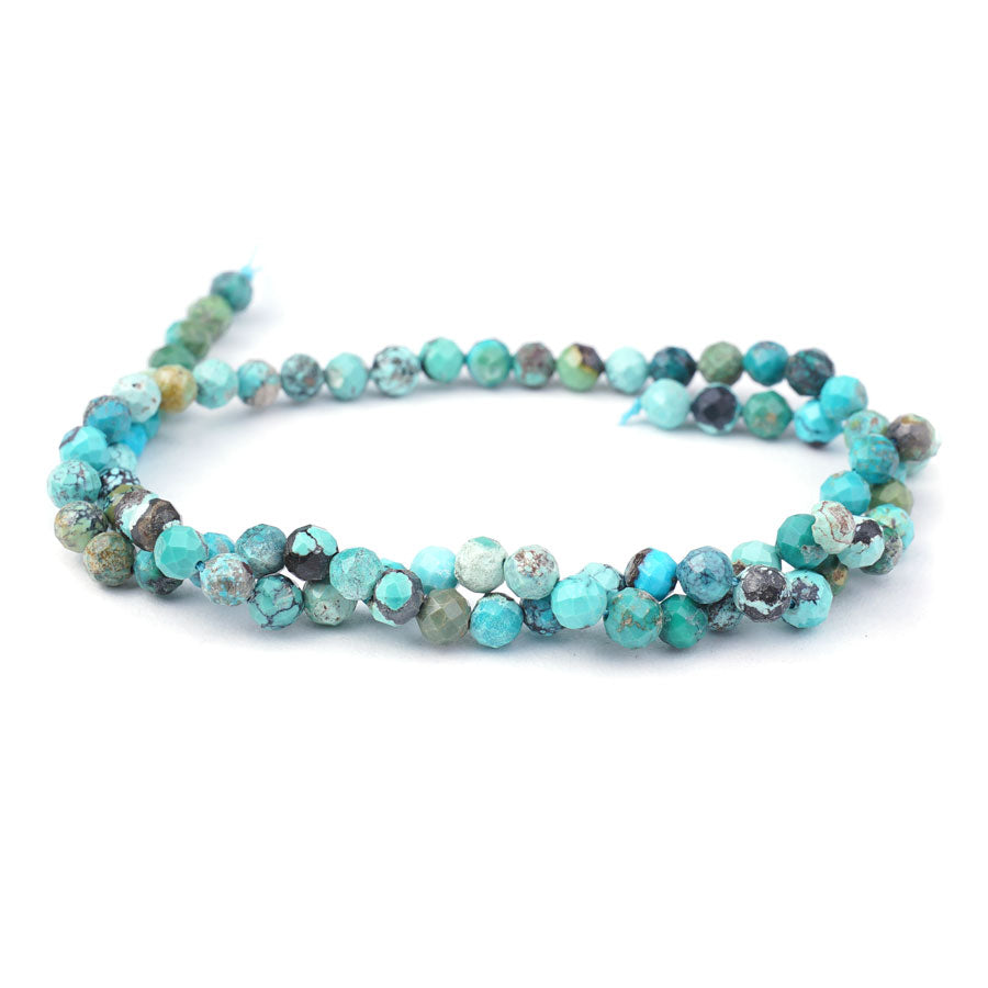 Hubei Turquoise 5mm Light Blue Matrix Round Faceted A Grade - 15-16 Inch - Goody Beads