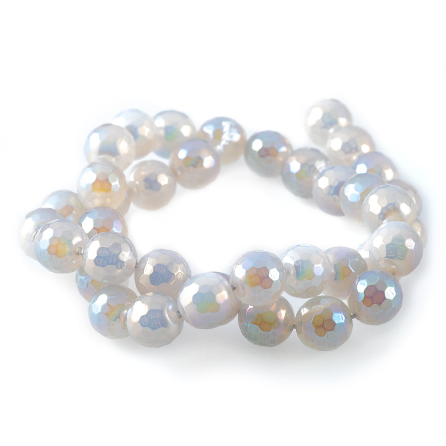 White Agate 10mm Rainbow Plated Round Faceted - 15-16 Inch