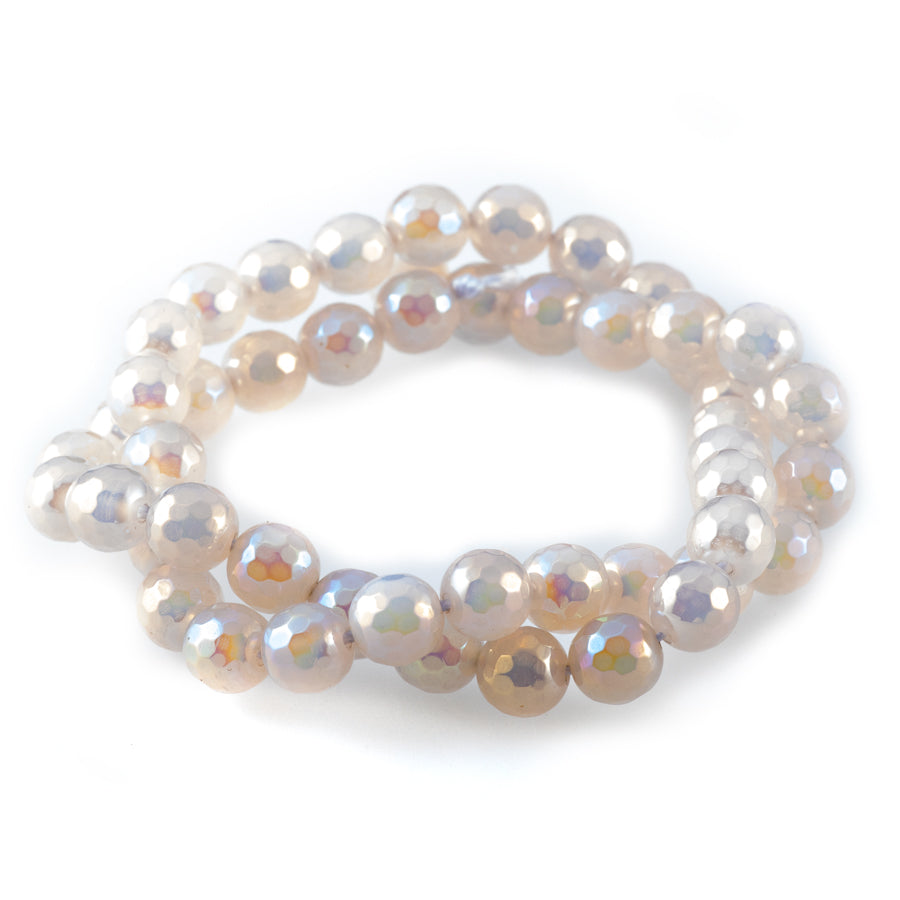 White Agate 8mm Rainbow Plated Round Faceted - Limited Editions