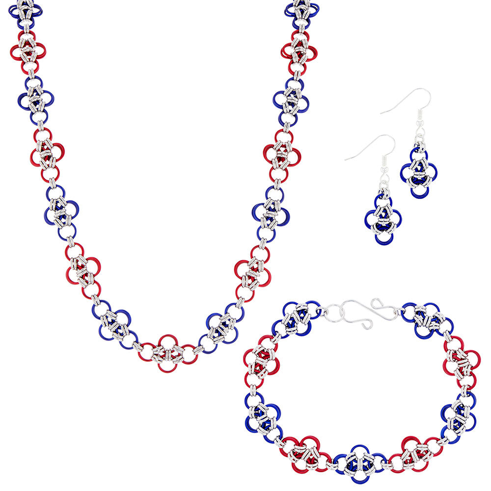 Independence Japanese Cross Chain Maille Earring, Necklace, and Bracelet Set Kit - Goody Beads