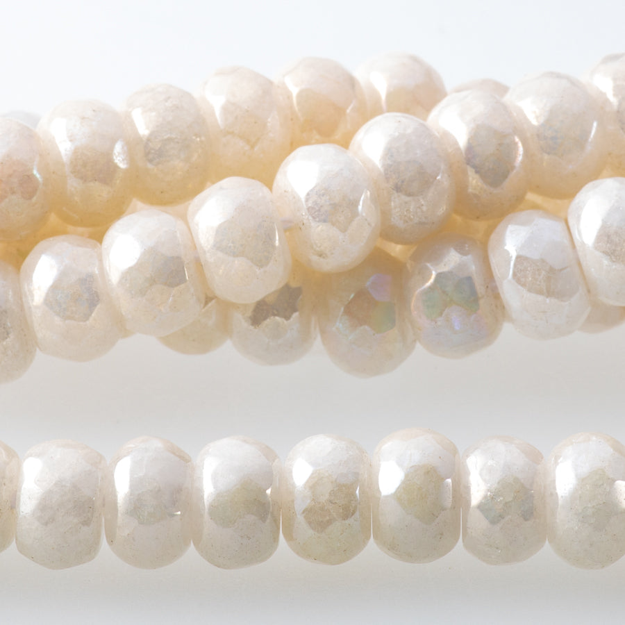 White Jade 8mm Rainbow Plated Rondelle Faceted - 15-16 Inch