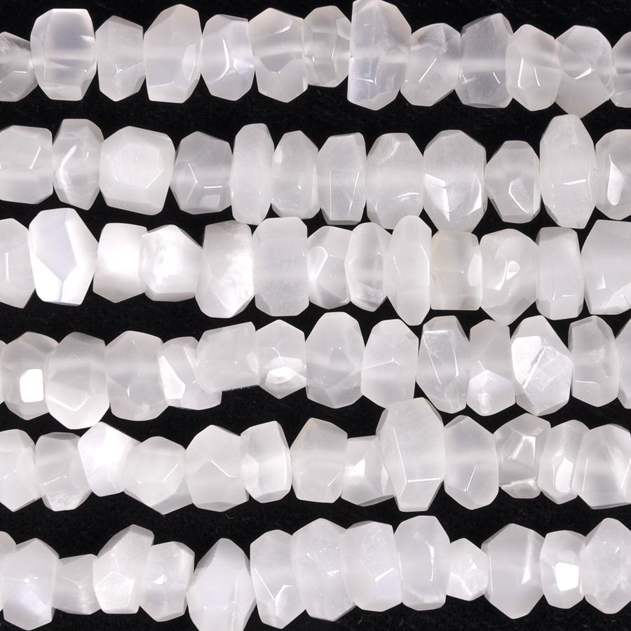 White Moonstone 8-10mm Faceted FreeForm Center Drill Nugget 15-16 Inch