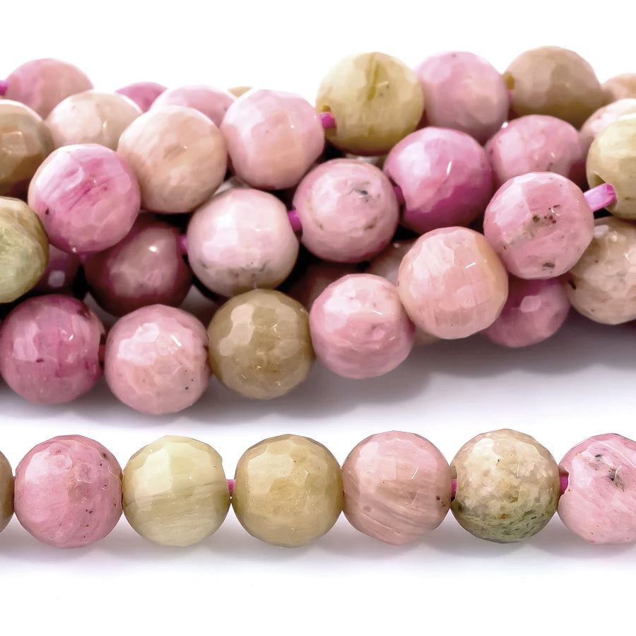 Wood Rhodonite 6mm Faceted Round Large Hole Beads - 8 Inch