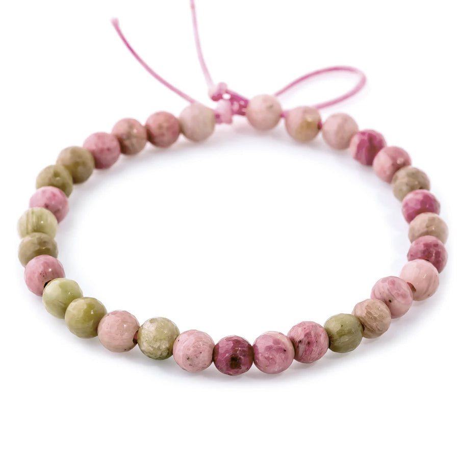 Wood Rhodonite 6mm Faceted Round Large Hole Beads - 8 Inch