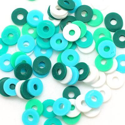 6mm Vinyl/Vulcanite Heishi Beads – Mixed Colors (Green)