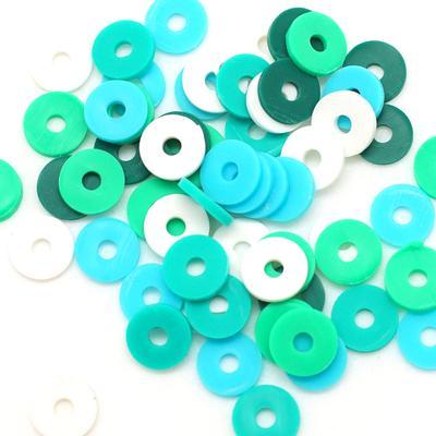 8mm Vinyl/Vulcanite Heishi Beads – Mixed Colors (Green)