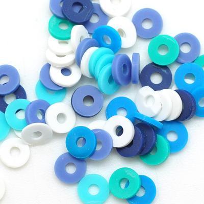 6mm Vinyl/Vulcanite Heishi Beads – Mixed Colors (Blue)