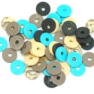 8mm Vinyl/Vulcanite Heishi Beads – Mixed Colors (Brown Blue)