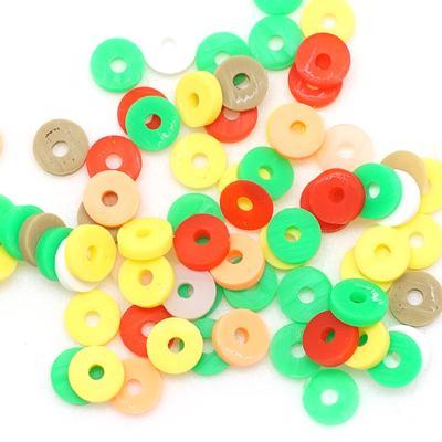 4mm Vinyl/Vulcanite Heishi Beads – Mixed Colors (Orange Green)