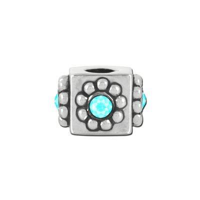 Aquamarine Rhinestone Cube Bead for 2mm Leather - Goody Beads