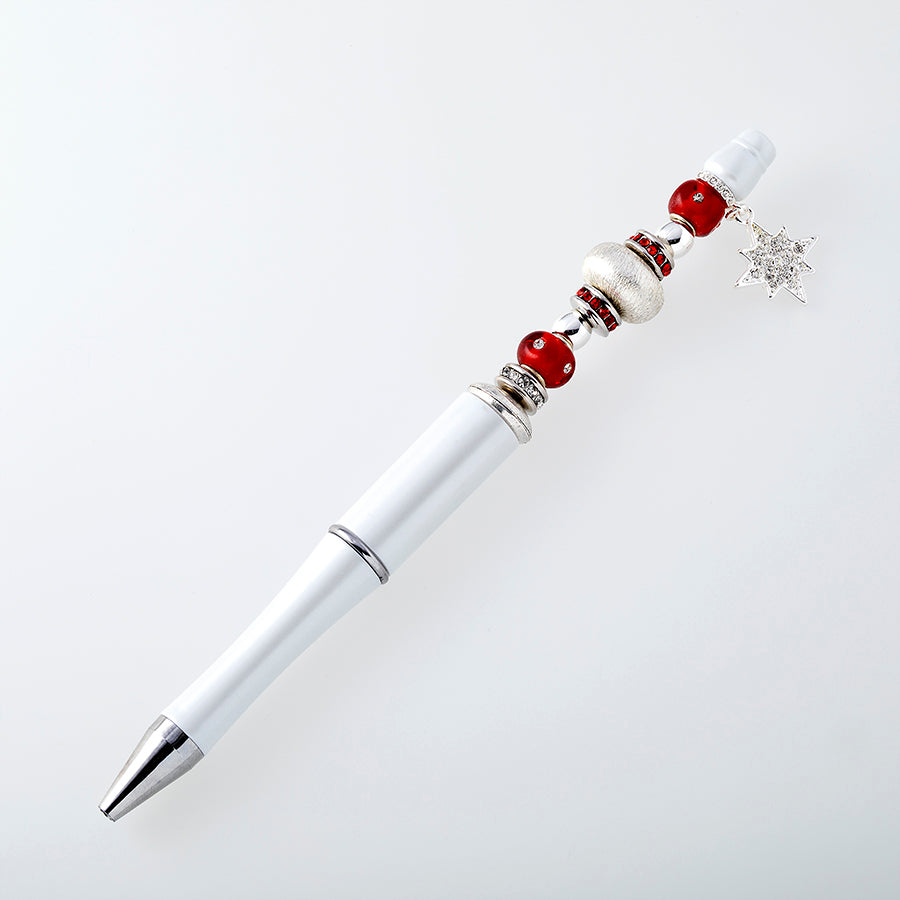 Beads with Bead Pen Kit - Red and Silver Beads with Rhinestone Star Charm with White Pen - Limited Edition - Goody Beads