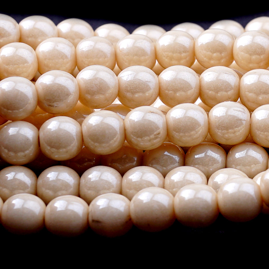 6mm Luster Opaque Champagne Druk Czech Round Glass Beads - Goody Beads