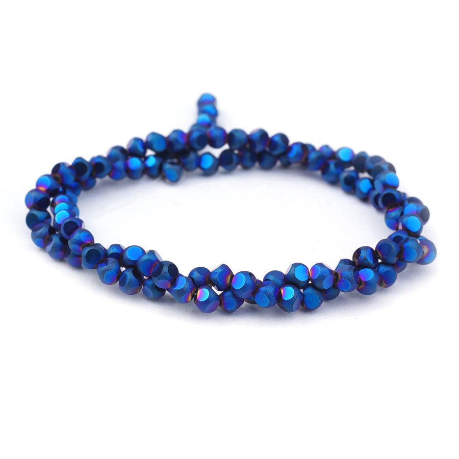 4mm Metallic Blue Matte Round 6 Dot Glass Beads - Goody Beads