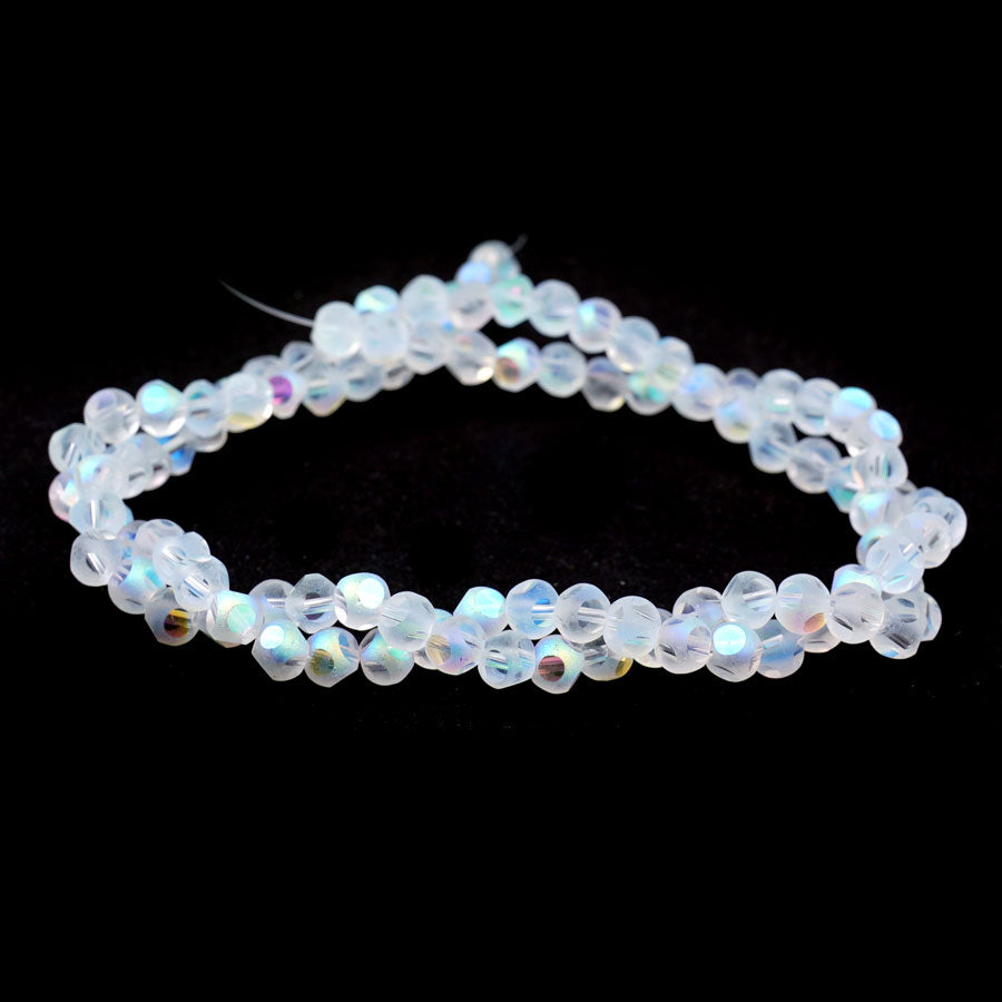 4mm Clear AB Matte Round 6 Dot Glass Beads - Goody Beads