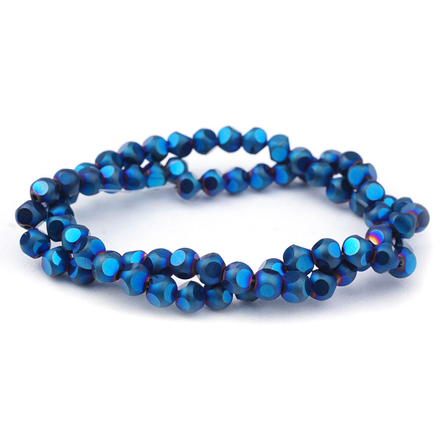 6mm Metallic Blue Matte Round 6 Dot Glass Beads - Goody Beads