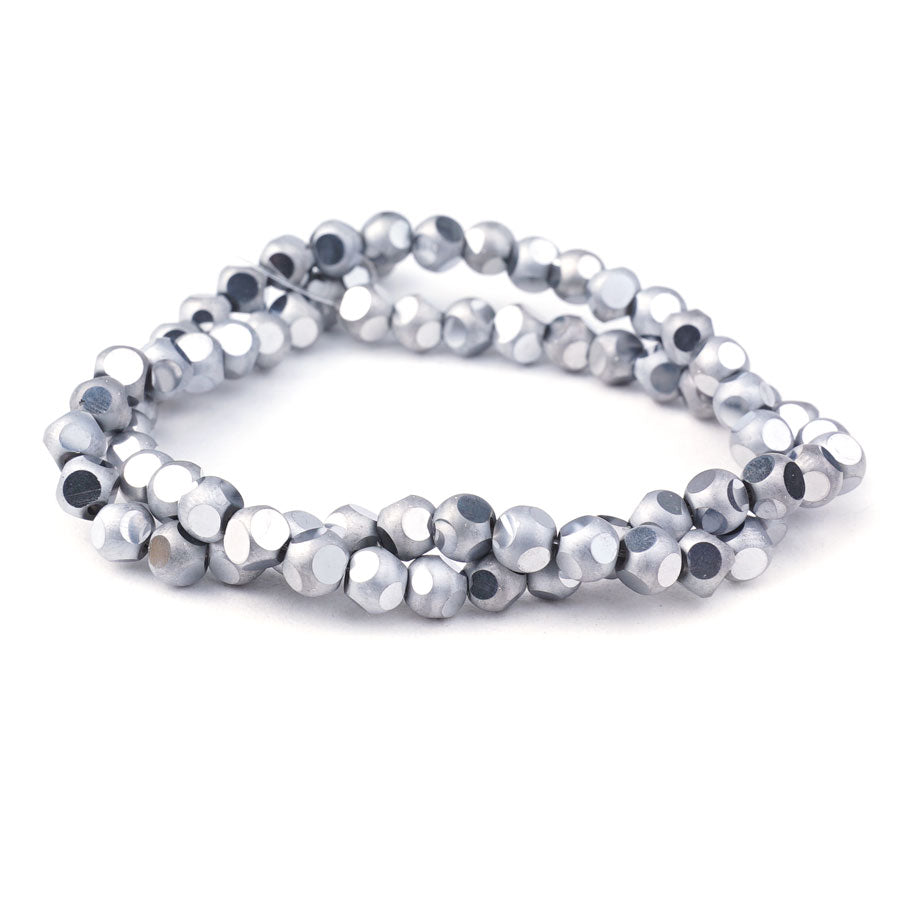 6mm Metallic Silver Matte Round 6 Dot Glass Beads - Goody Beads