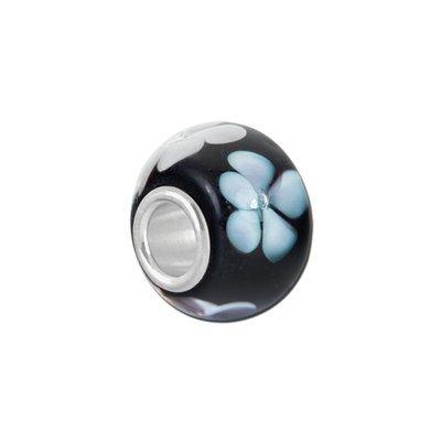 Petite Navy with Dainty Flowers Lampwork Glass Bead - Interchangeable - Goody Beads