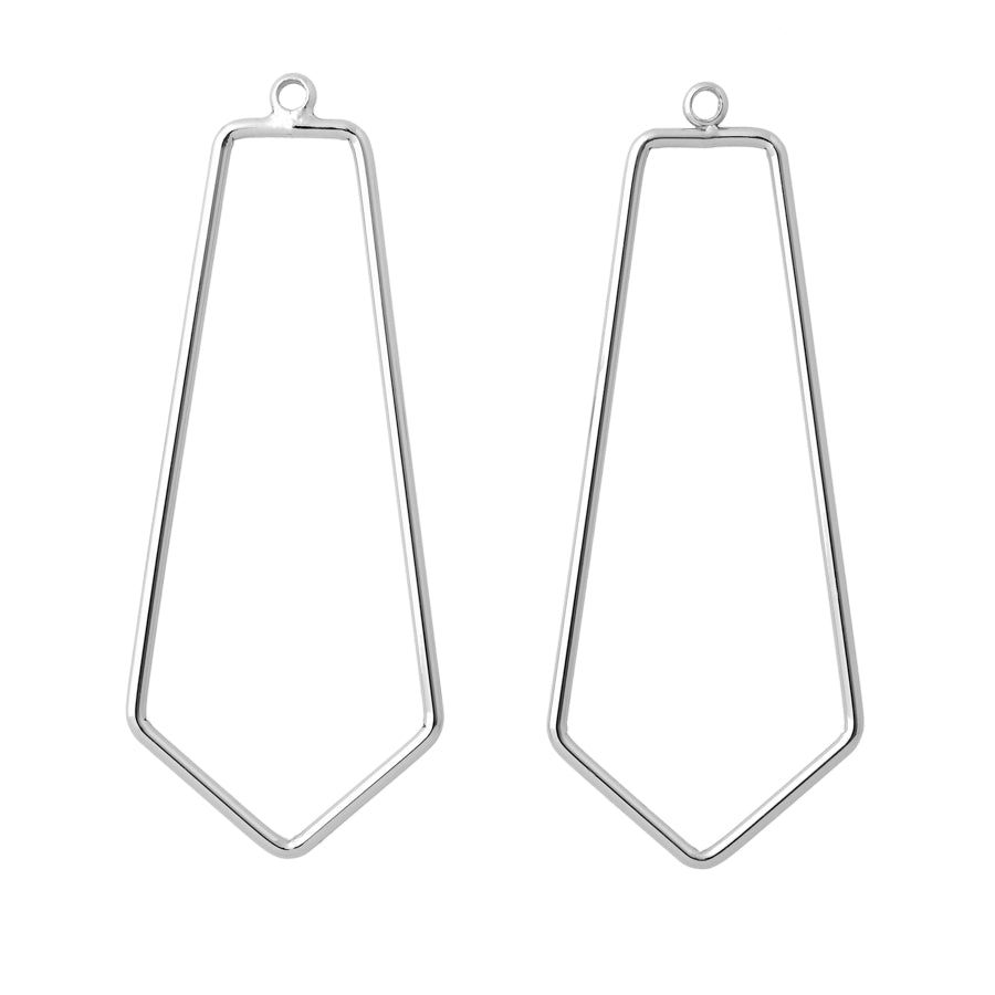 50x20mm Kite Shaped Pendant/Component in Rhodium Plated Brass from the Geo Collection (1 Pair)