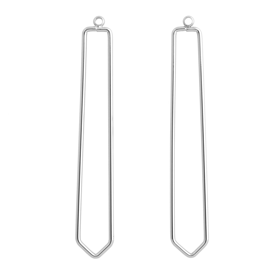 64x10mm Elongated Kite Shaped Pendant/Component in Rhodium Plated Brass from the Geo Collection (1 Pair)