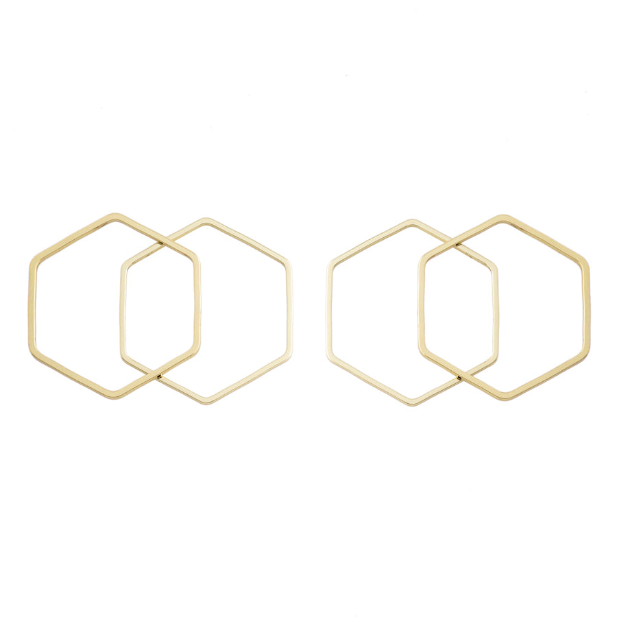 22mm Small Hexagon Frame Connector in Gold Plated Brass from the Geo Collection (4 Pieces)