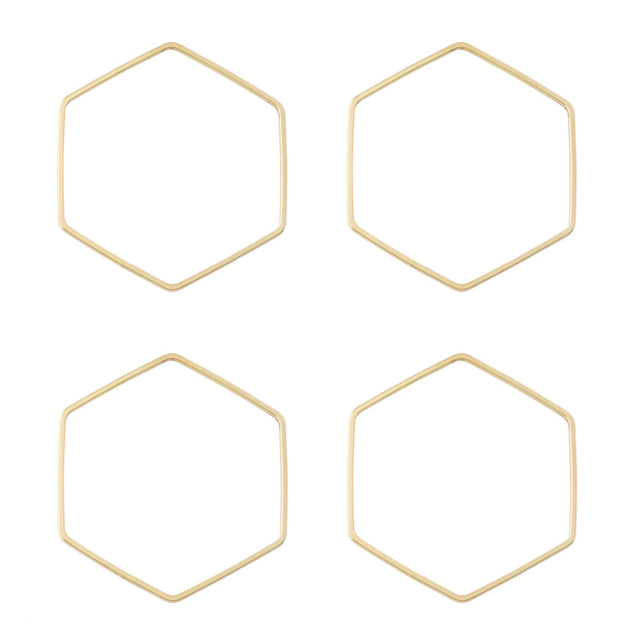 30mm Medium Hexagon Frame Connector in Gold Plated Brass from the Geo Collection (4 Pieces)