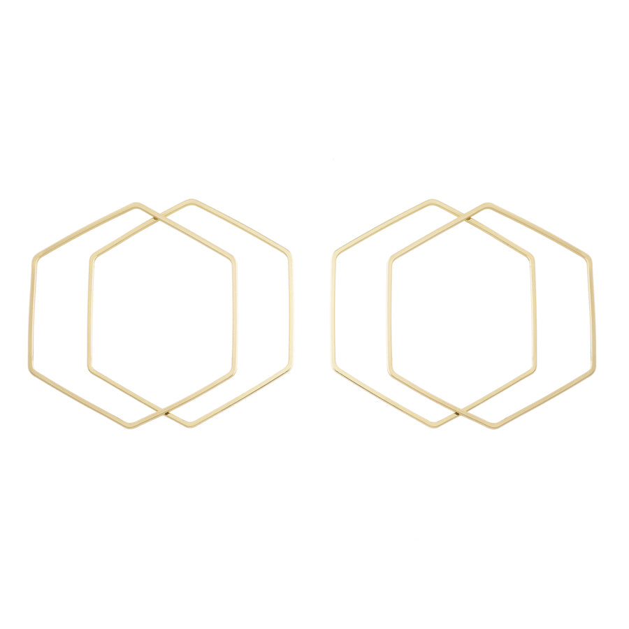 40mm Large Hexagon Frame Connector in Gold Plated Brass from the Geo Collection (4 Pieces)