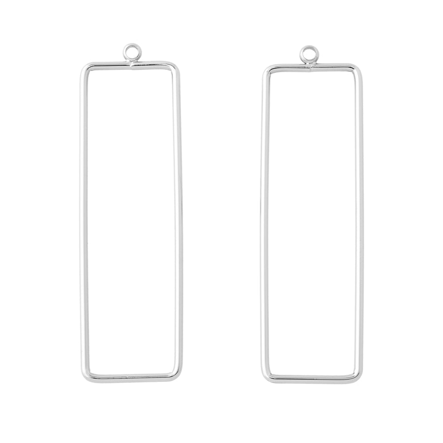 52x15mm Elongated Rectangle Pendant/Component in Rhodium Plated Brass from the Geo Collection (1 Pair)