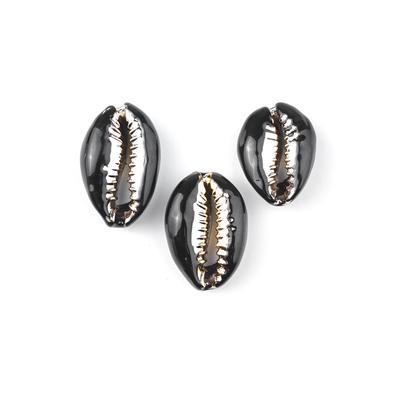 Jet Enamel with Gold Finish Cowrie Shell Component - Goody Beads