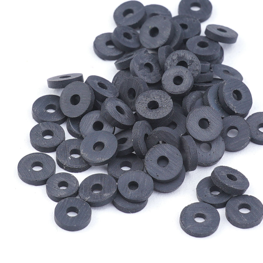 6mm Vinyl/Vulcanite Heishi Beads – Black - Goody Beads