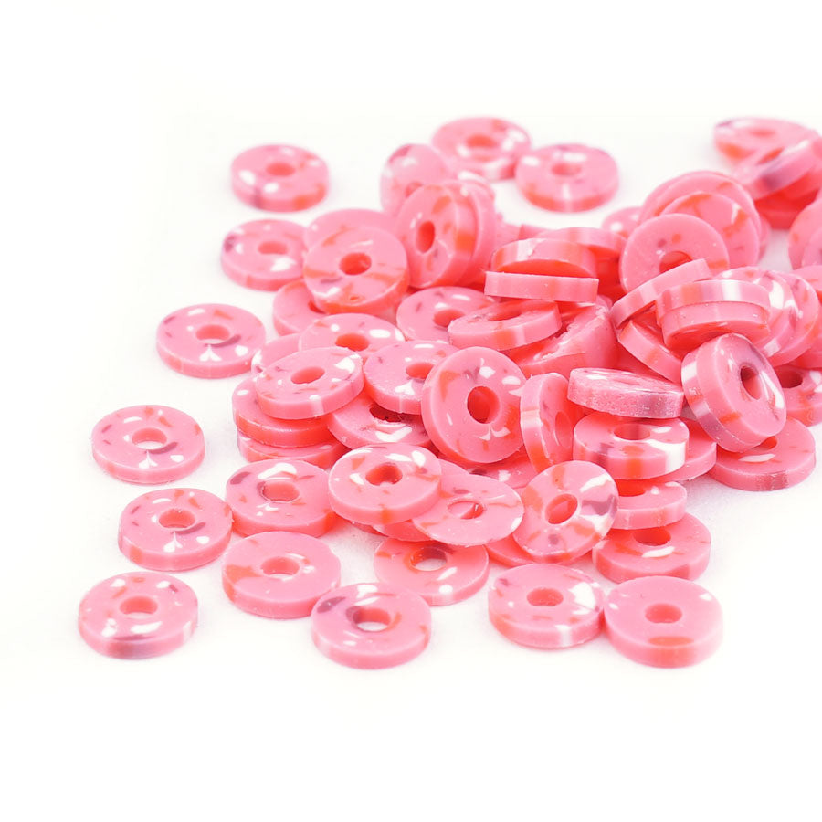6mm Vinyl/Vulcanite Heishi Beads – Hot Pink with Confetti Colors - Goody Beads