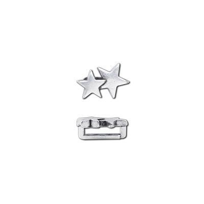 Antique Silver Twin Star Slider for 10mm Flat Leather - Goody Beads