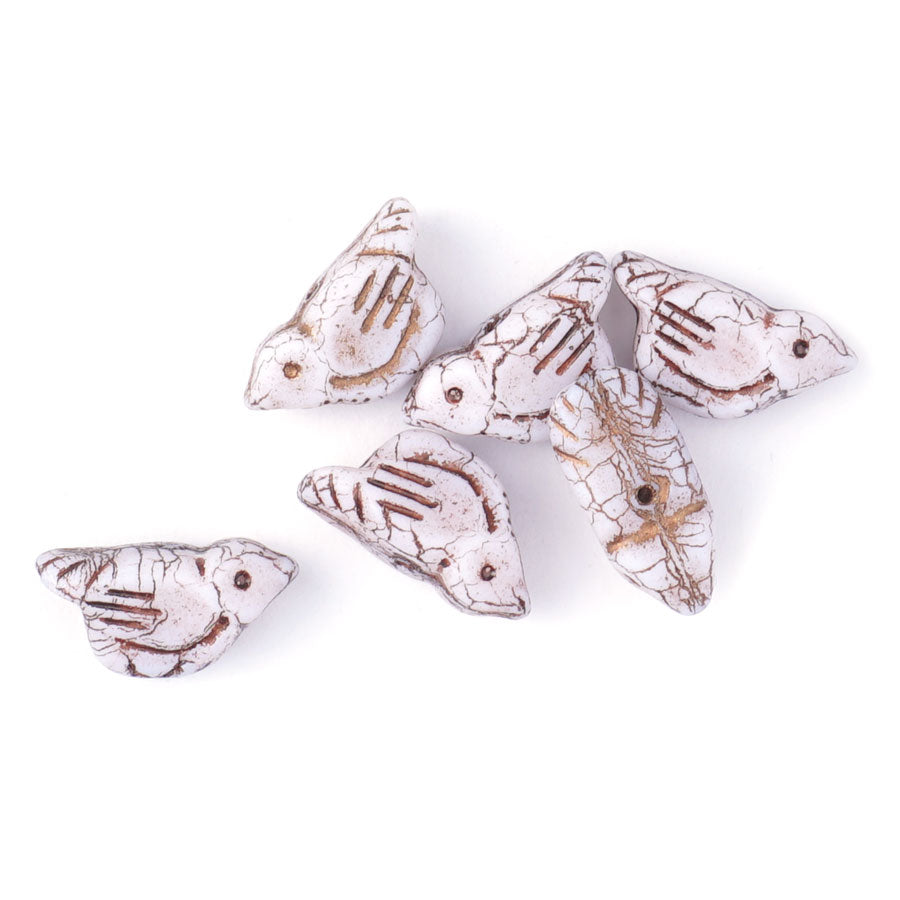 11x22mm Bird Shaped Matte White with Bronze Finish Czech Glass Beads - Goody Beads