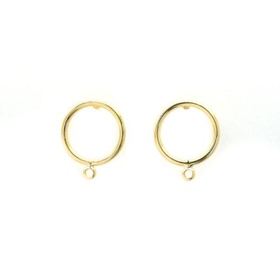 15mm 18k Gold Plated Round Post Earrings with Loop - Goody Beads