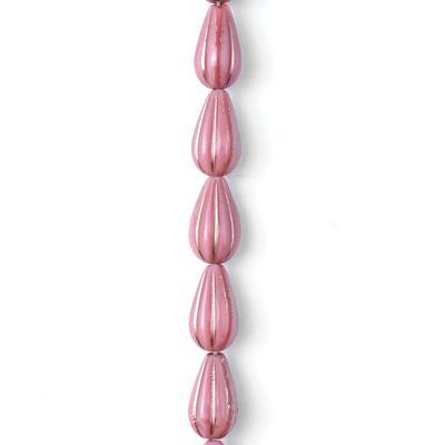 13mm Pink Fluted Drop Czech Glass Beads from Raven's Journey - Goody Beads