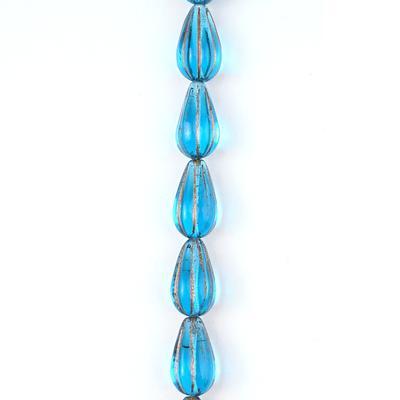 13mm Transparent Blue with Copper Wash Fluted Drop Czech Glass Beads from Raven's Journey - Goody Beads