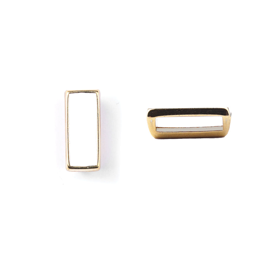 White Enamel  Bar Gold Plated Slider for 10mm Flat Leather - Goody Beads