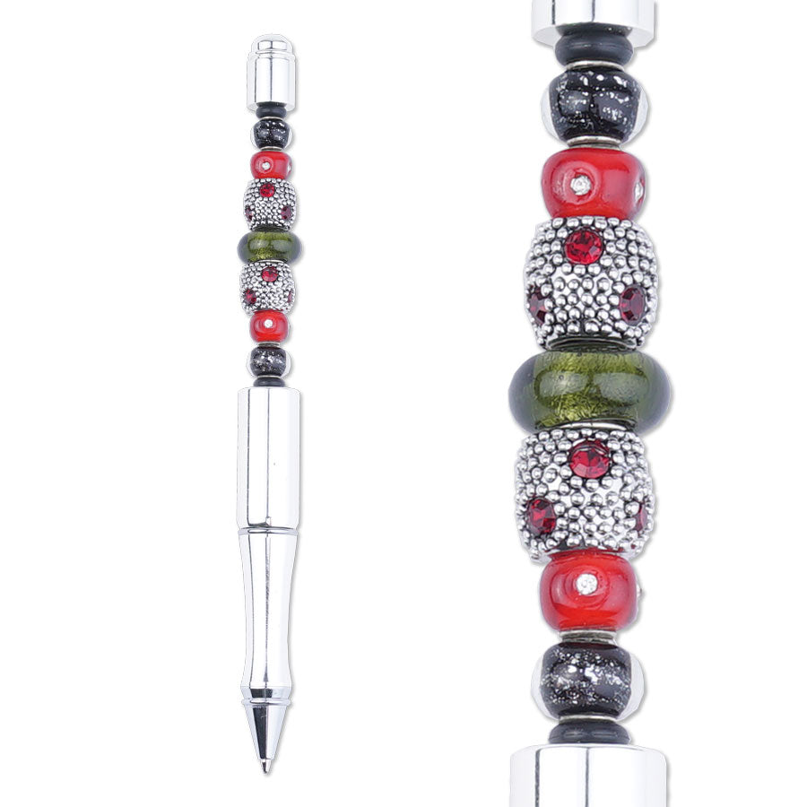 Beads with Bead Pen Kit - Red and Silver Beads with Rhinestone Star Charm  with White Pen - Limited Edition