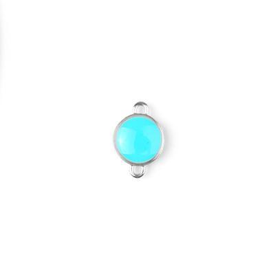 12mm Turquoise Enamel Silver Plated Round Connector Charm - Goody Beads