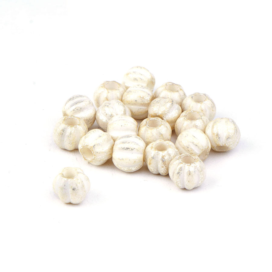 8mm Melon Ivory with Silver Finish Large Hole Czech Glass Beads - Goody Beads