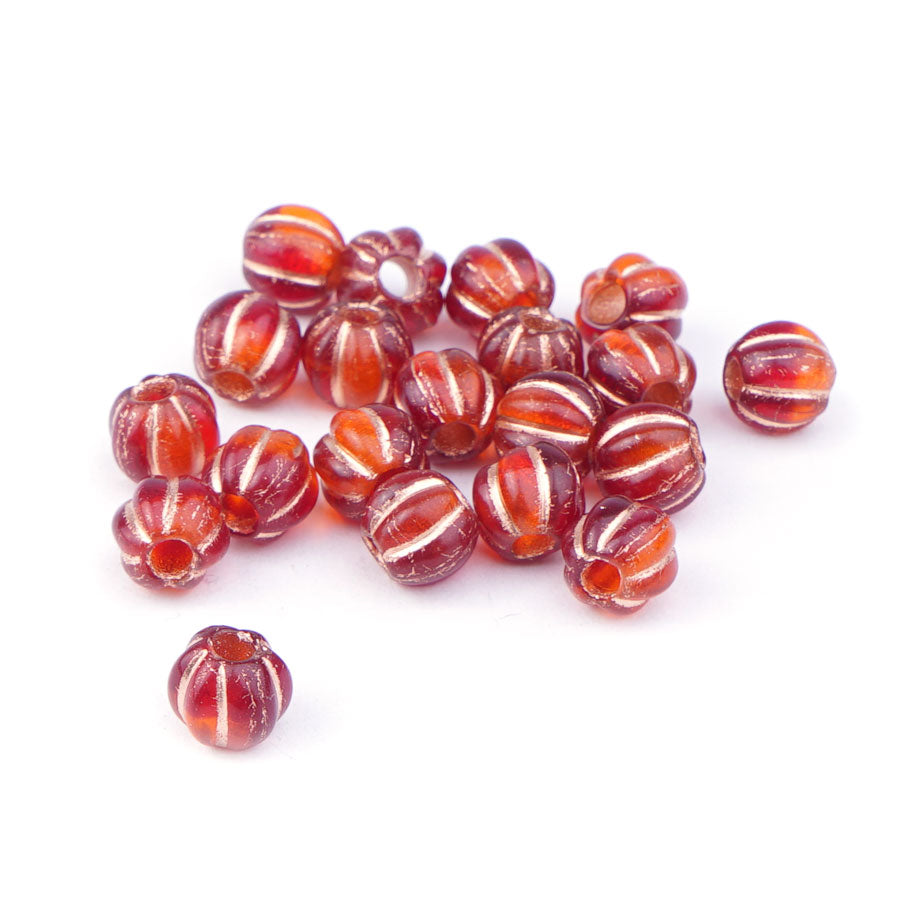 8mm Melon Ladybug Red and Orange with Copper Wash Large Hole Czech Glass Beads - Goody Beads