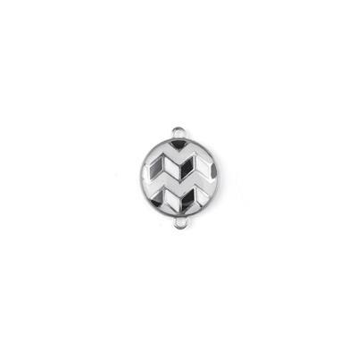 18mm Grey Mix Enamel Silver Plated Round Zigzag Connector Charm - Goody Beads